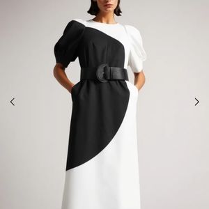 Tom Baker Semona Large Spot Print Midi Dress. Sz 1. Missing Belt .